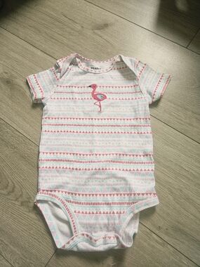 Pekkle Baby Girl 24M Flamingo Geometric Pattern Short Sleeve Onesie Bodysuit